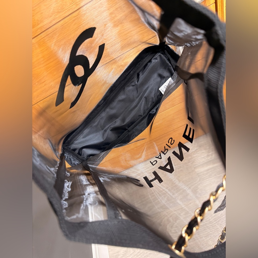CHANEL Black Mesh Tote with Gold Chain - Picture 10 of 15